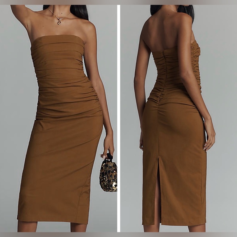 Anthropologie The Soleil Slim Strapless Ruched Dress, Size XS